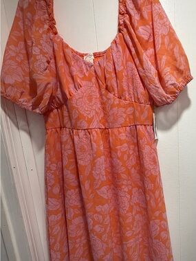 Jessica Simpson Pink Floral Print Orange Puff Sleeve Dress